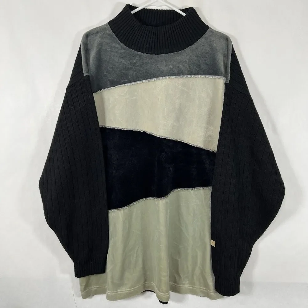 Dodeca Mock Neck Sweater Mens XL Black Beige Geometric Acrylic VTG Y2K Hip Hop